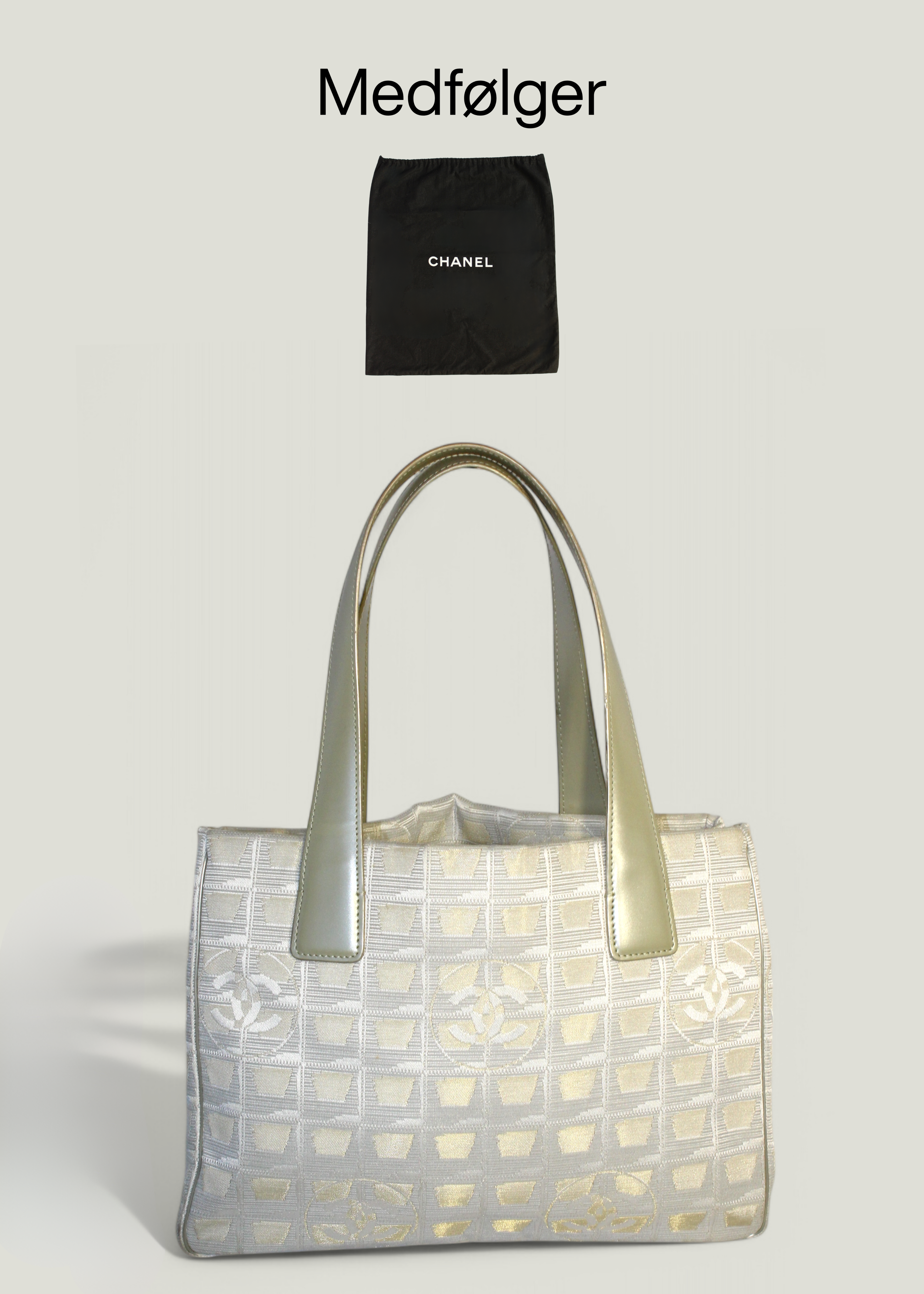 Preloved | Chanel New Travel Line MM Totebag i Beige & Sølvgrå