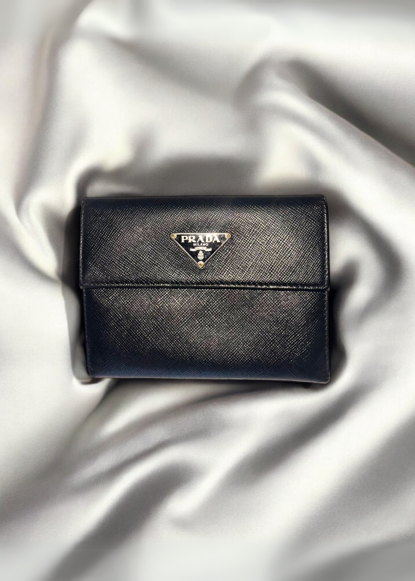 Preloved | PRADA Saffiano Sort Læderpung med Originalt Garantikort