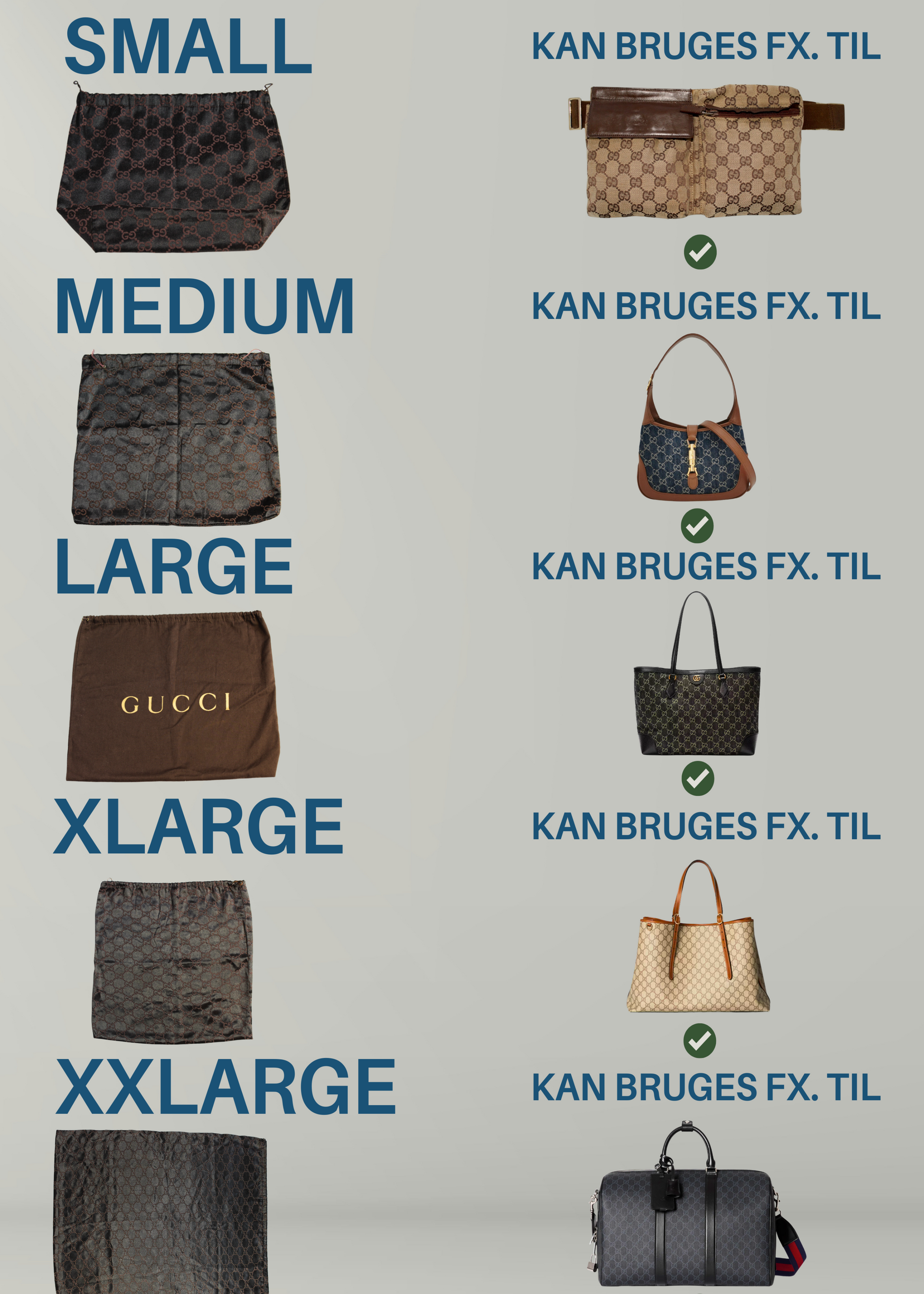gucci dustbags flere størrelser