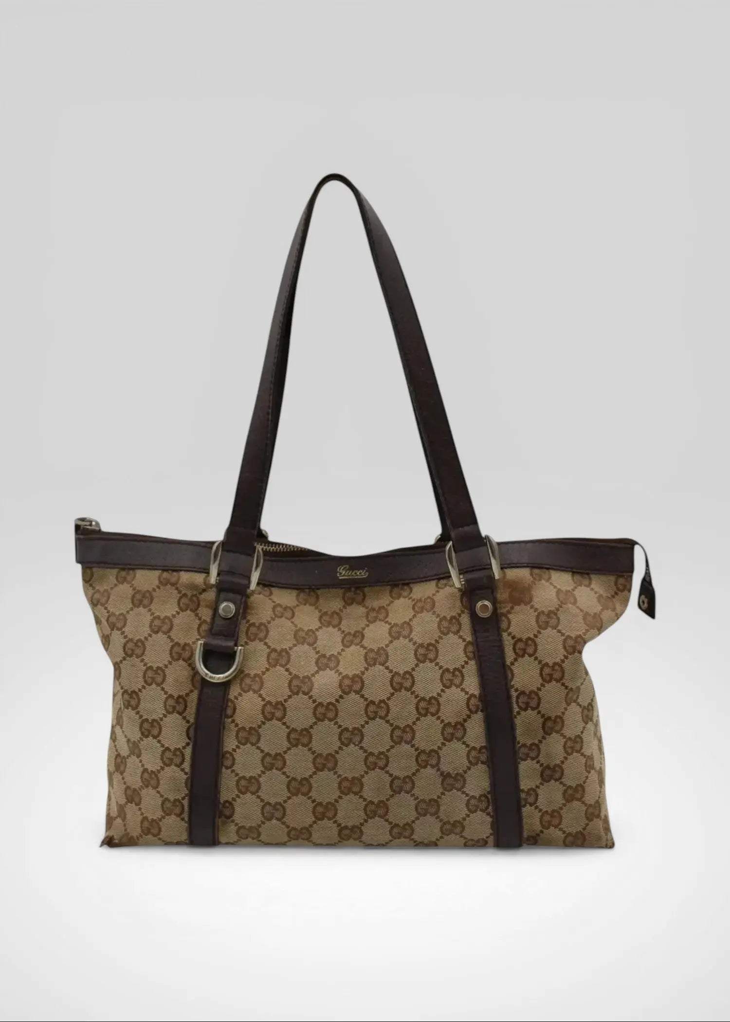 Preloved | Gucci GG Monogram Skuldertaske Abbey med Brun Læder Gucci