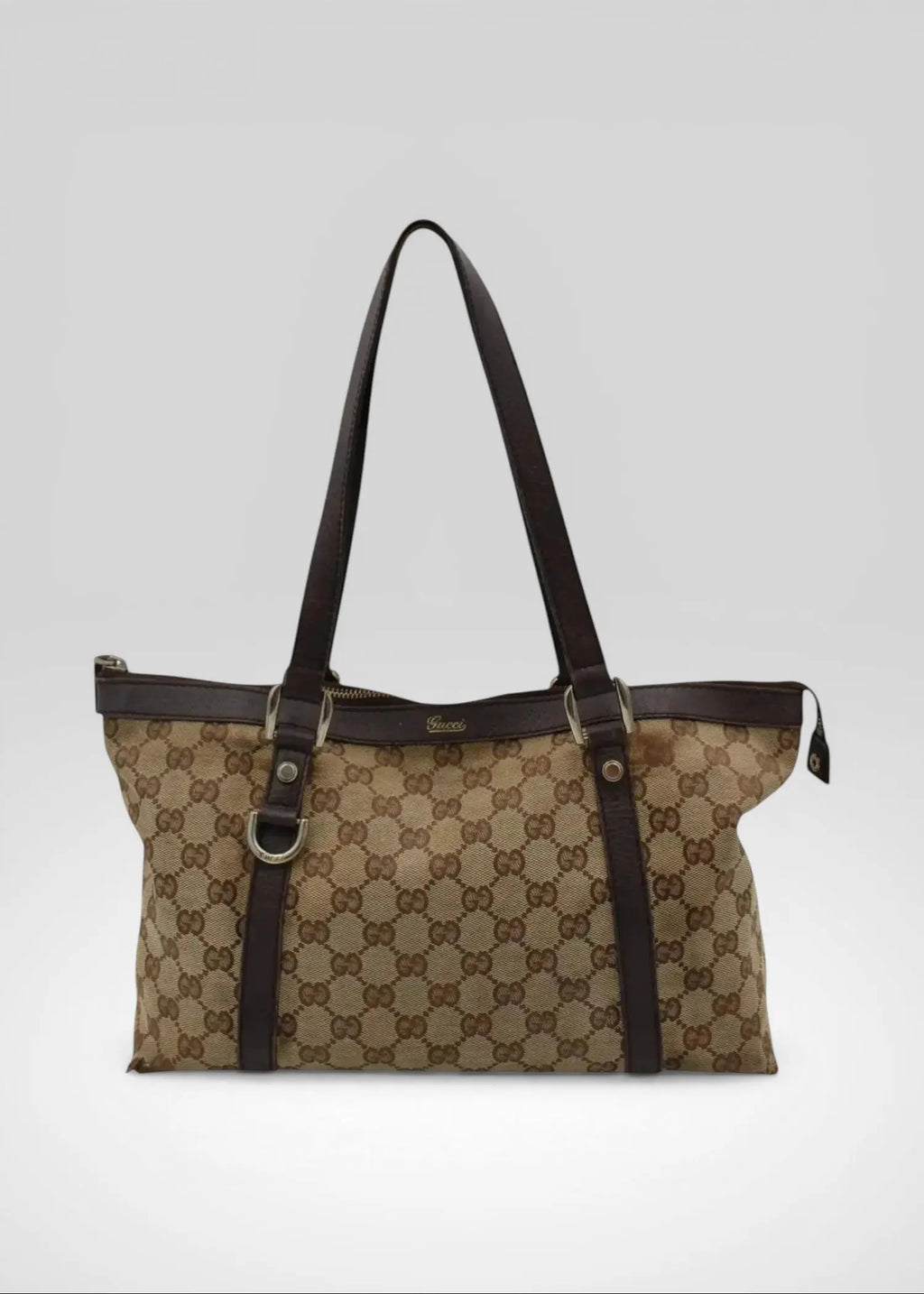 Preloved | Gucci GG Monogram Skuldertaske Abbey med Brun Læder Gucci