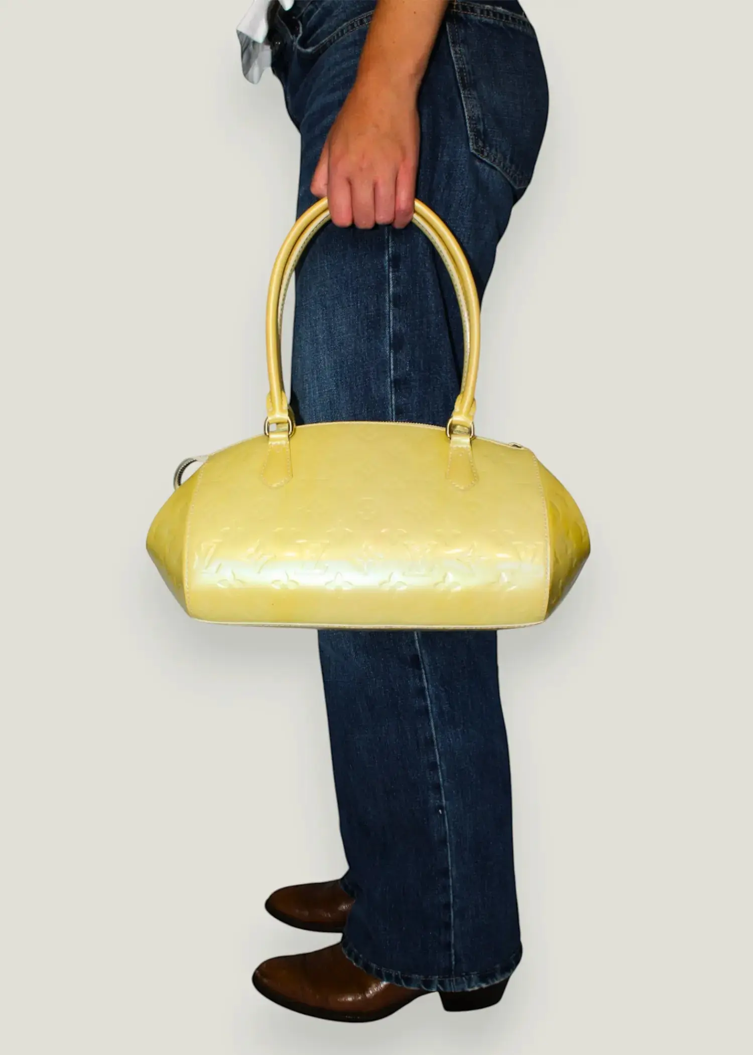 Preloved | Louis Vuitton Monogram Vernis Sherwood PM Håndtaske i Beige Louis Vuitton