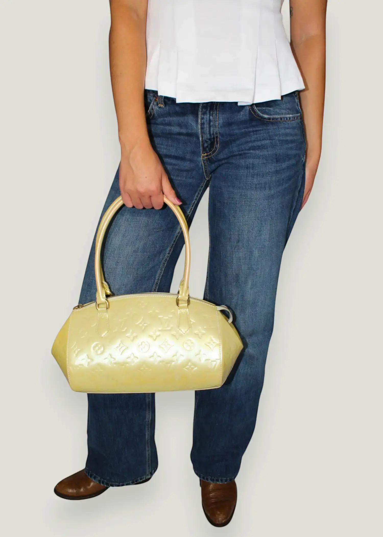 Preloved | Louis Vuitton Monogram Vernis Sherwood PM Håndtaske i Beige Louis Vuitton