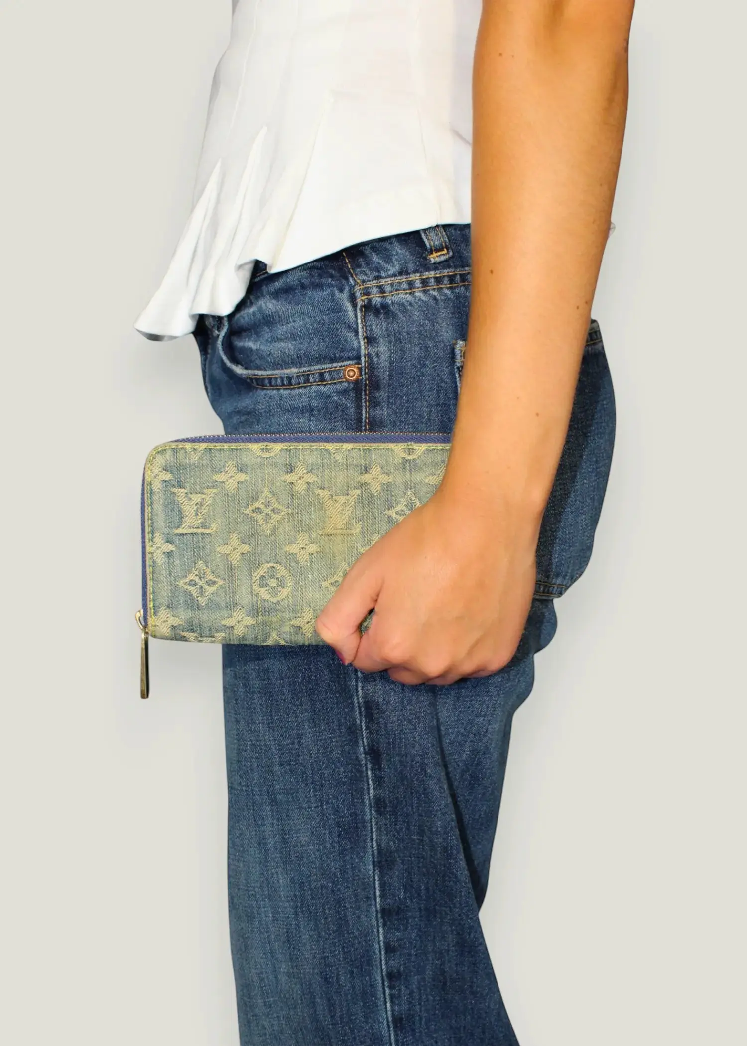 Preloved | Louis Vuitton Monogram Denim Zippy Pung i Jeans Blå Canvas Louis Vuitton