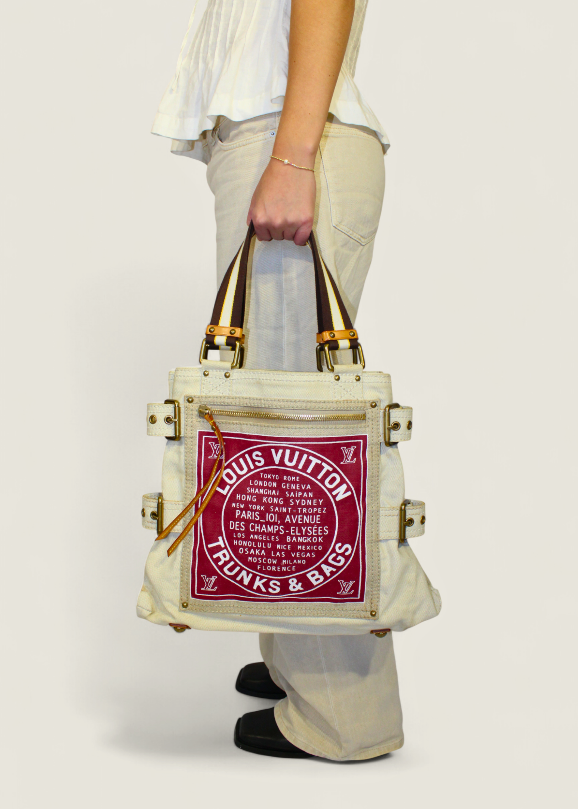 Preloved | Louis Vuitton Toile Globe Shopper Cabas MM Totebag i Denim Rød Canvas