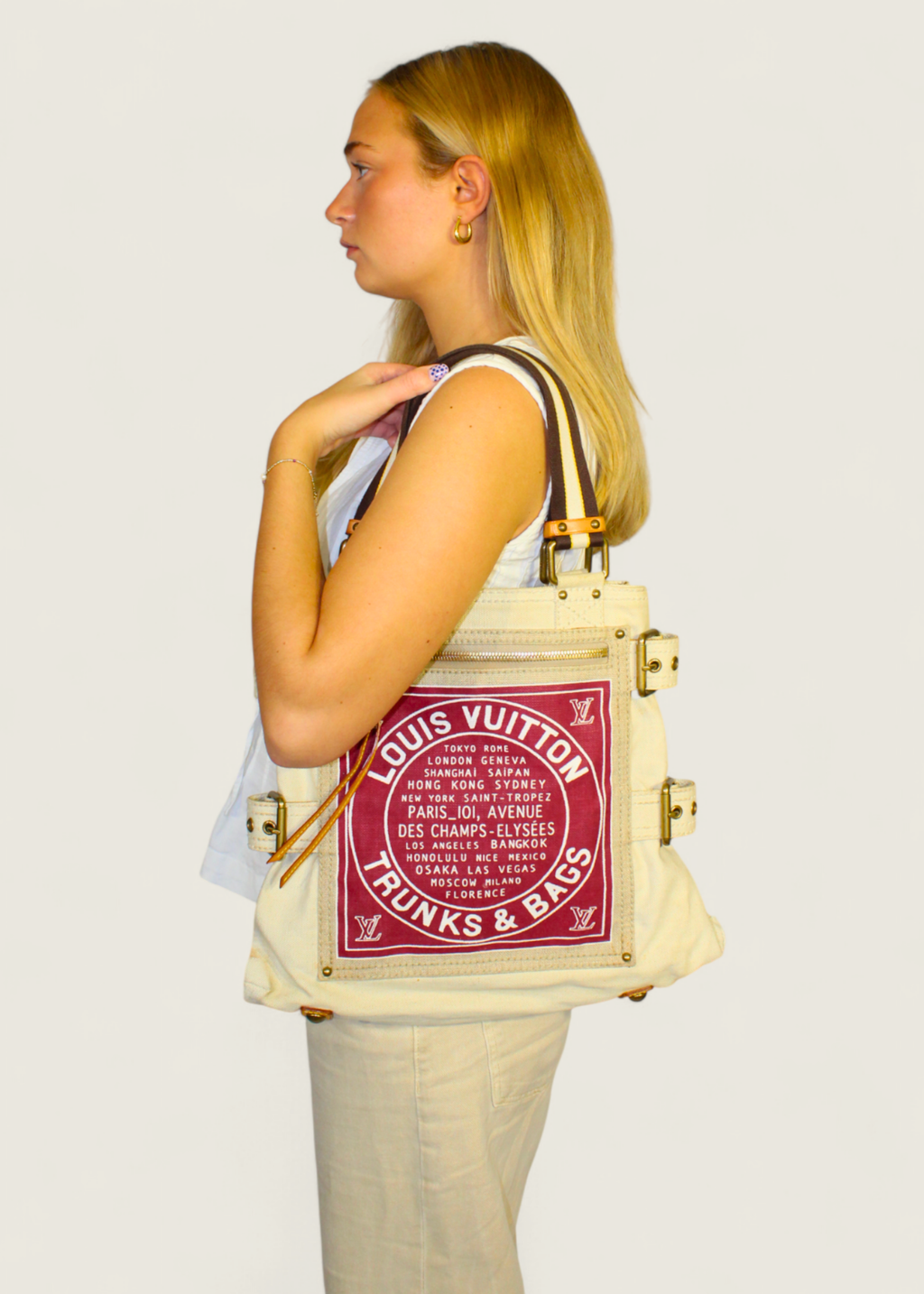 Preloved | Louis Vuitton Toile Globe Shopper Cabas MM Totebag i Denim Rød Canvas