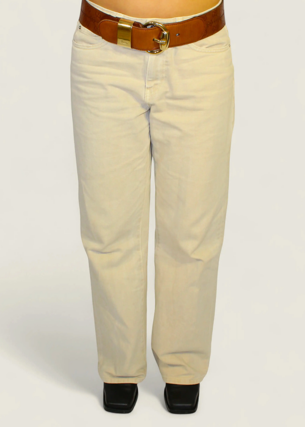 Preloved | Gucci Monogram Guccissima Bredt Læderbælte i Brunt med Guldspænde Gucci