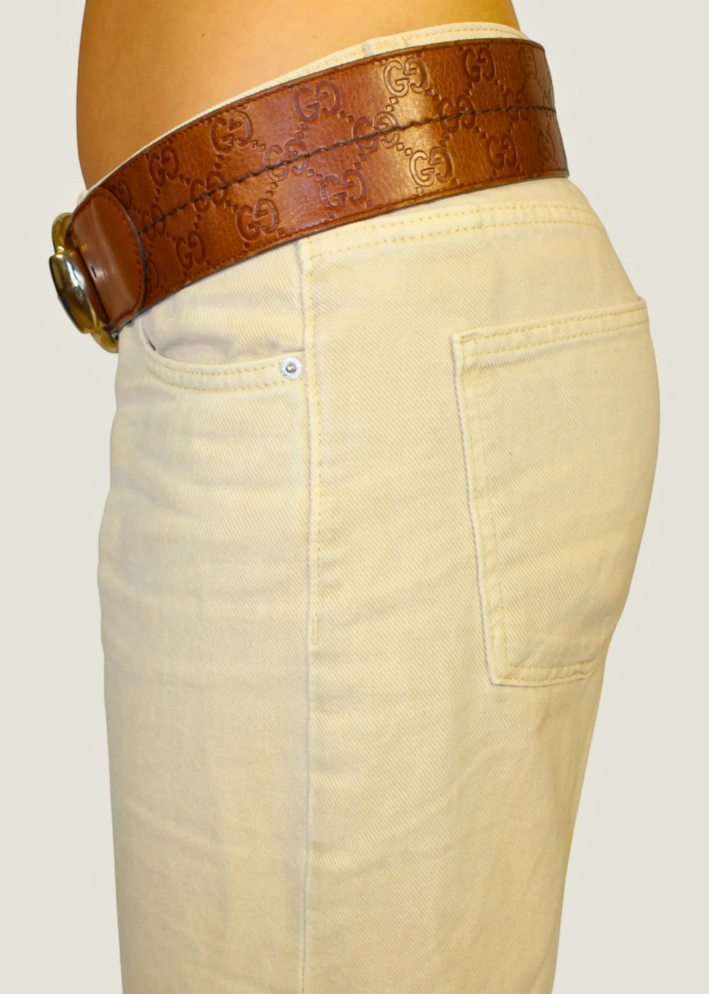 Preloved | Gucci Monogram Guccissima Bredt Læderbælte i Brunt med Guldspænde Gucci