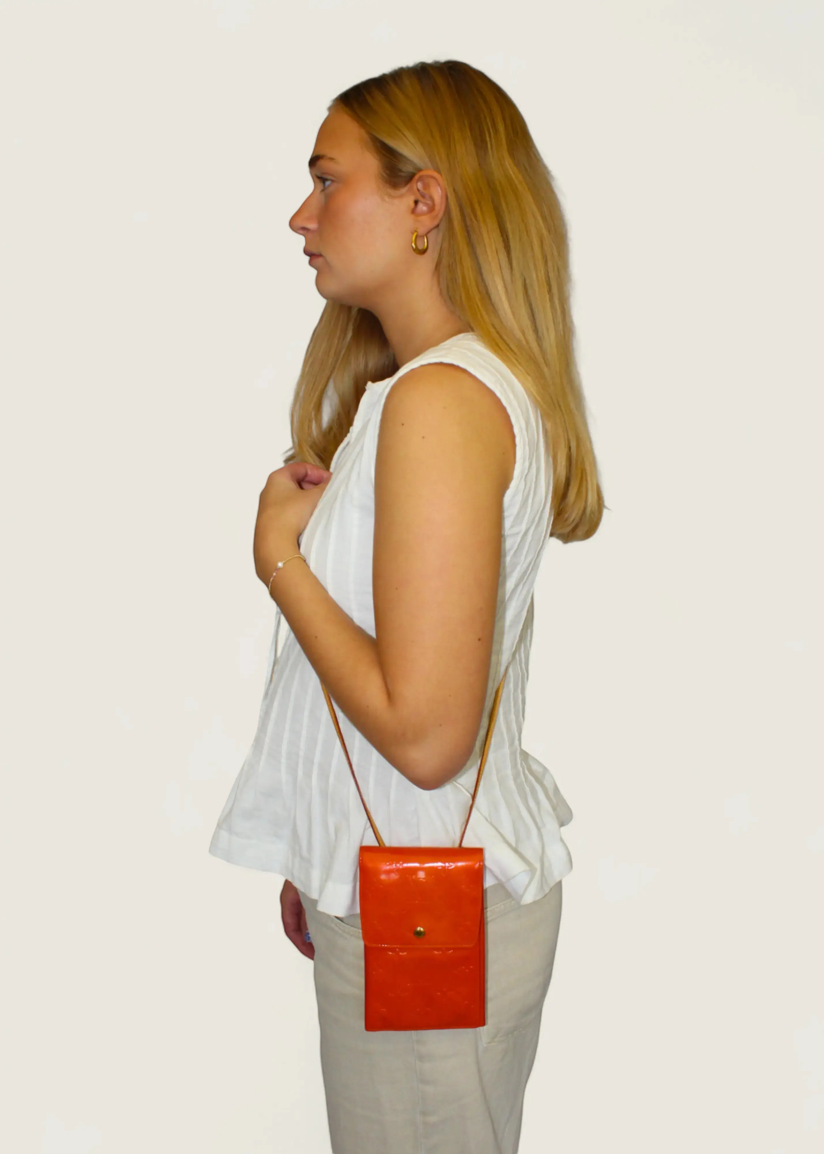 Preloved | Louis Vuitton Monogram Vernis Walker Pochette Crossbody Pung i Orange Patent Læder Louis Vuitton