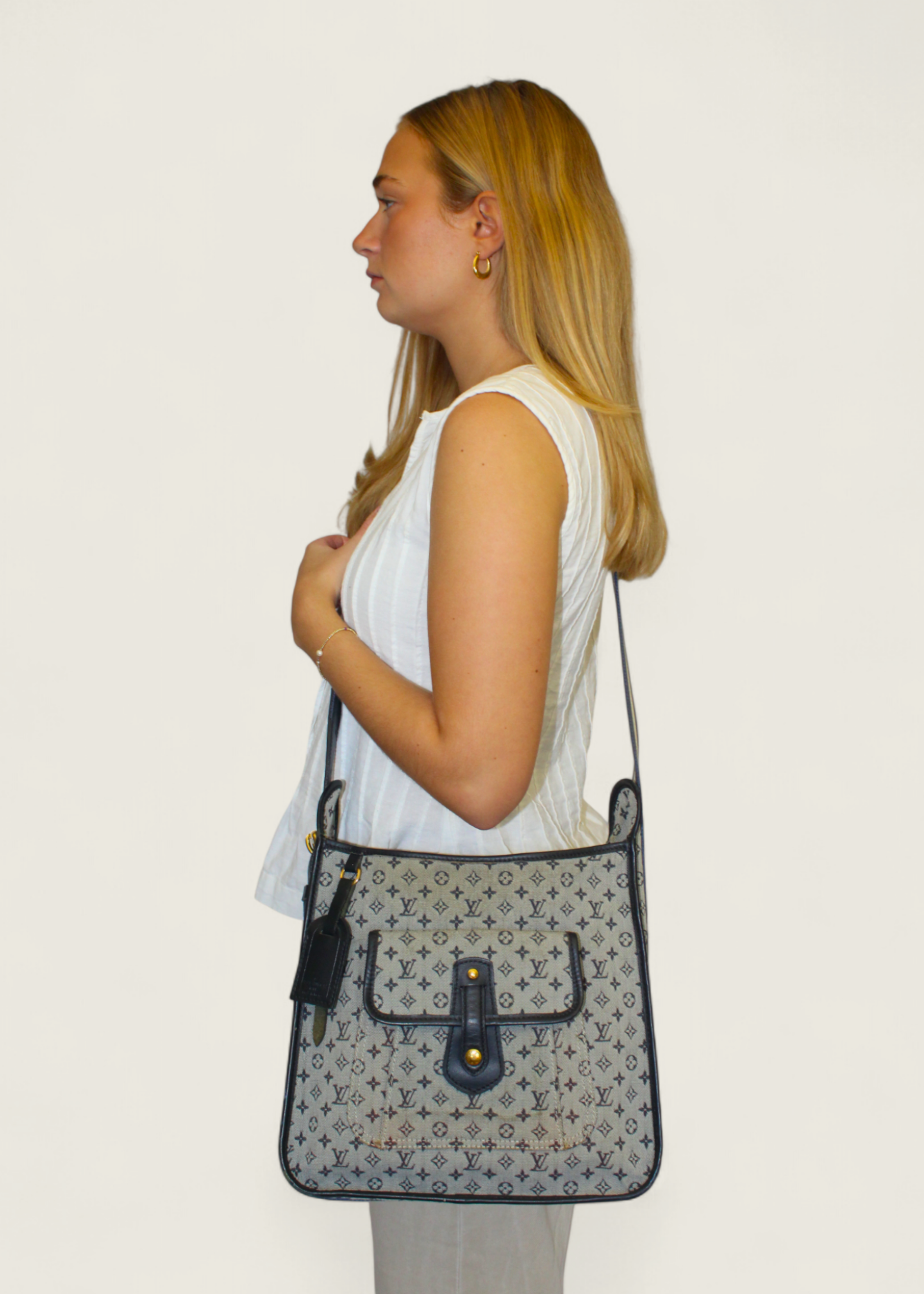 Preloved | Louis Vuitton Monogram Mini Run Buzas Crossbody i Grå Blå Canvas