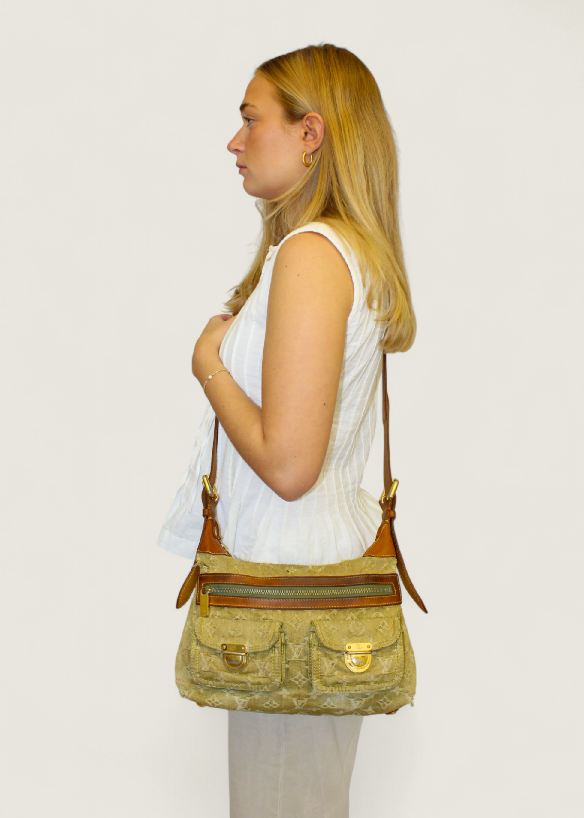 Preloved | Louis Vuitton Monogram Denim Baggy PM Crossbody i Grøn Gul Lichen Canvas