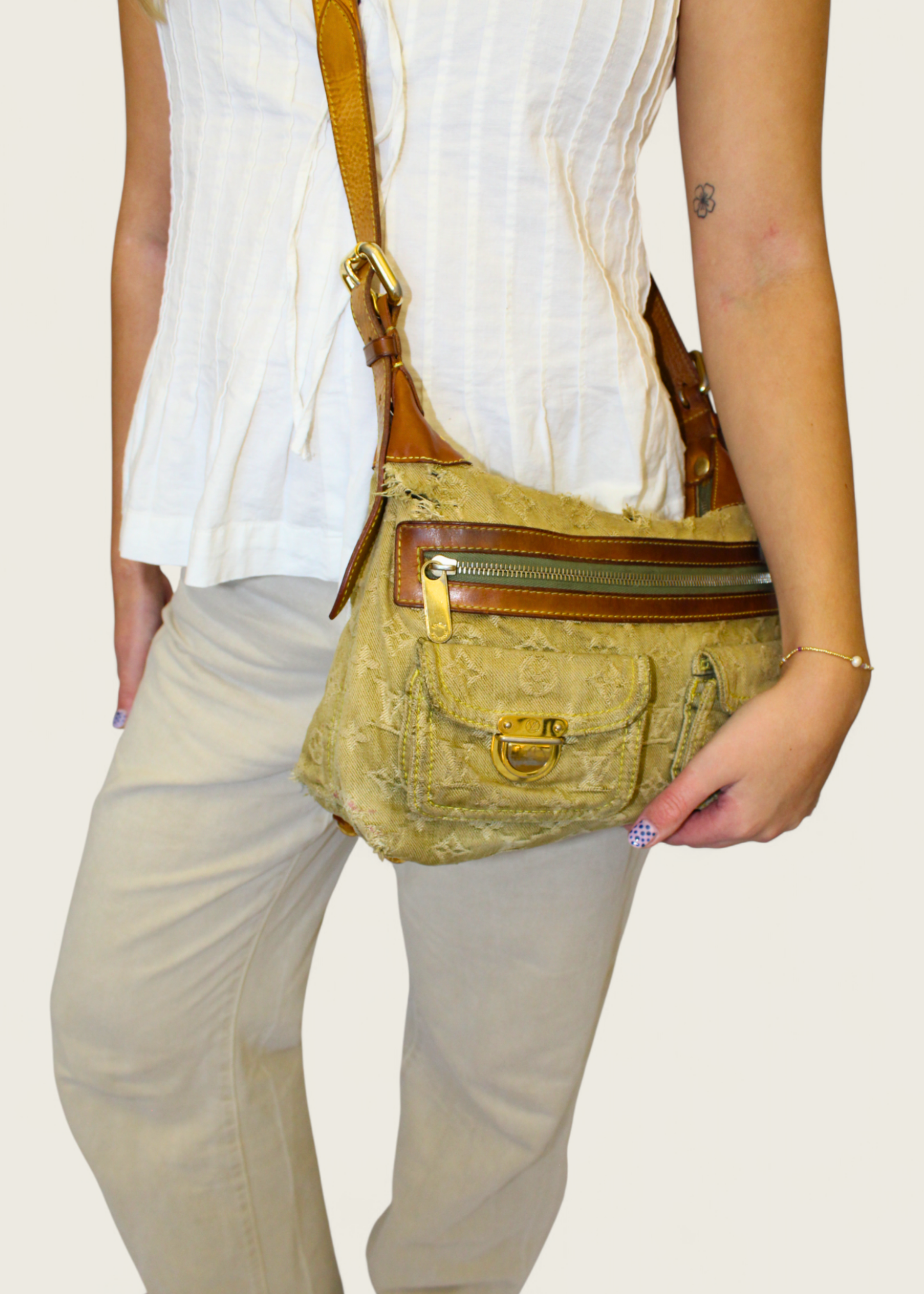 Preloved | Louis Vuitton Monogram Denim Baggy PM Crossbody i Grøn Gul Lichen Canvas