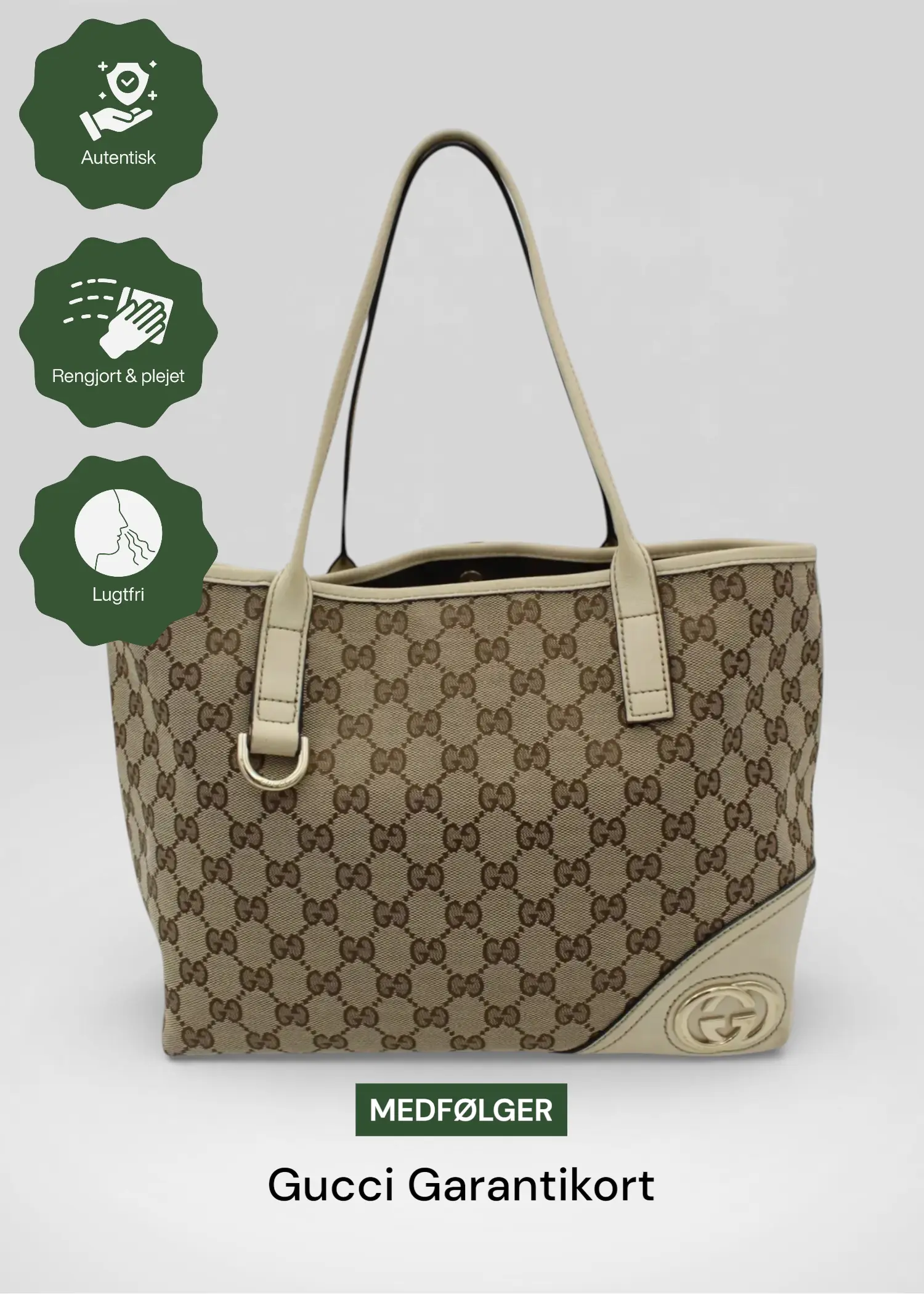 Preloved | Gucci GG Monogram Totebag med Hvid Læder & Guld Hardware