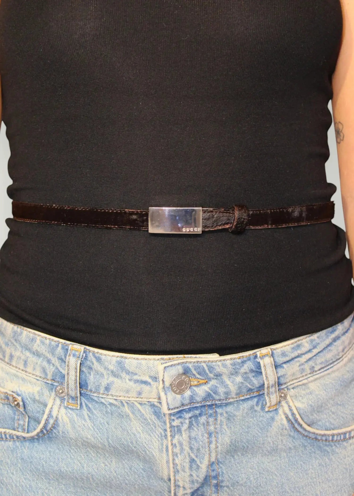 Preloved | Gucci Harako Bælte i Mørkebrunt Hårkalv Gucci