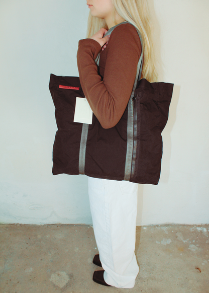 Preloved | PRADA Sport Totebag i Sort Nylon med Grå Remme