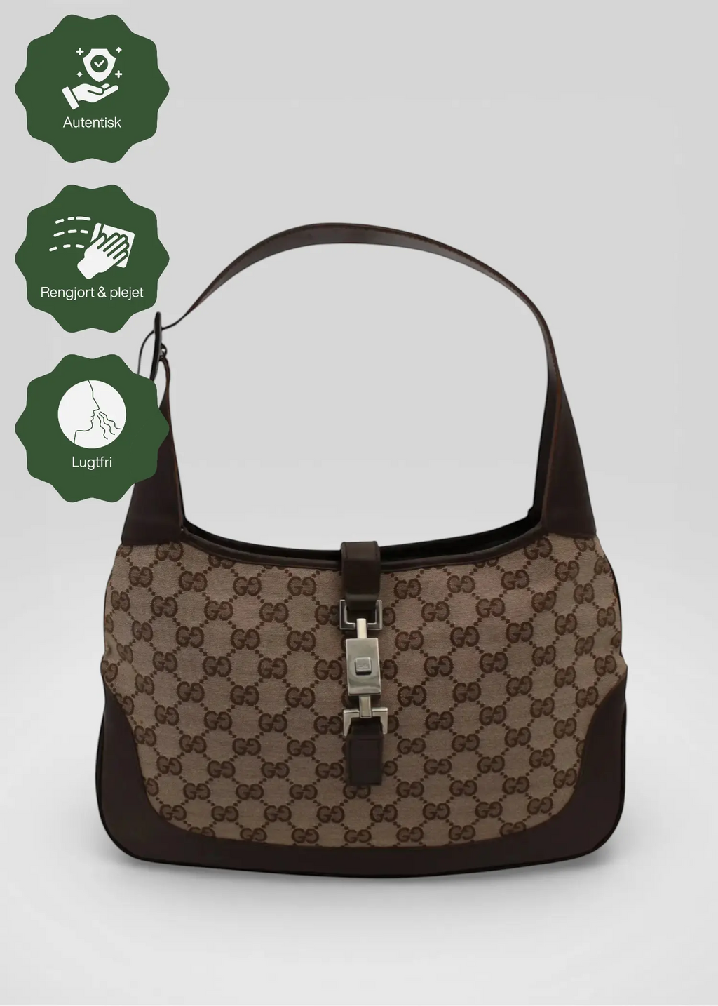 Preloved | Gucci GG Monogram Skuldertaske Jackie med Brun Læder Gucci