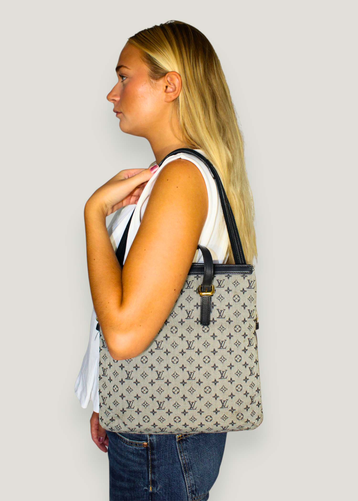 Preloved | Louis Vuitton Monogram Francoise Totebag i Navy Blå & Grå Denim Canvas