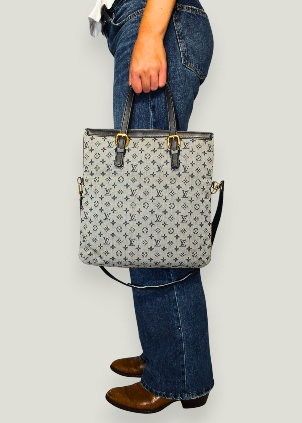 Preloved | Louis Vuitton Monogram Francoise Totebag i Navy Blå & Grå Denim Canvas