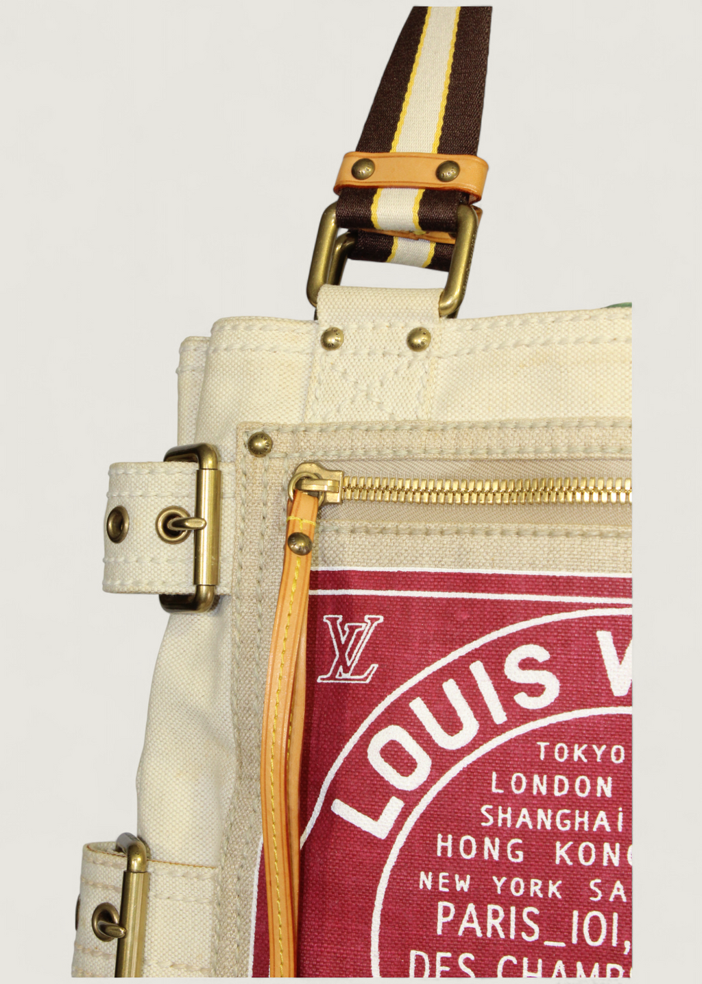 Preloved | Louis Vuitton Toile Globe Shopper Cabas MM Totebag i Denim Rød Canvas