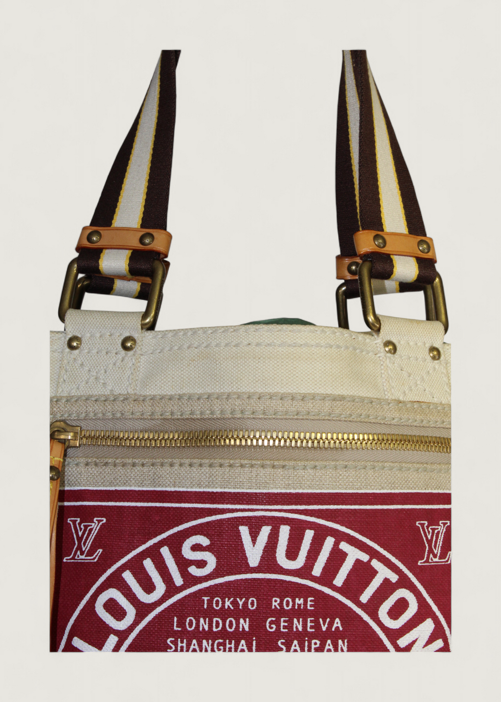 Preloved | Louis Vuitton Toile Globe Shopper Cabas MM Totebag i Denim Rød Canvas