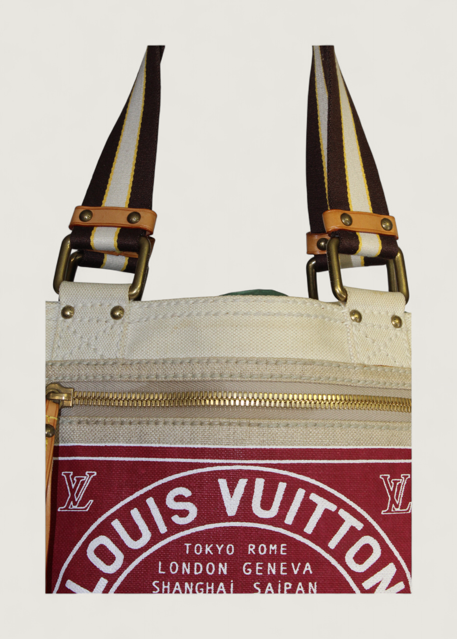 Preloved | Louis Vuitton Toile Globe Shopper Cabas MM Totebag i Denim Rød Canvas