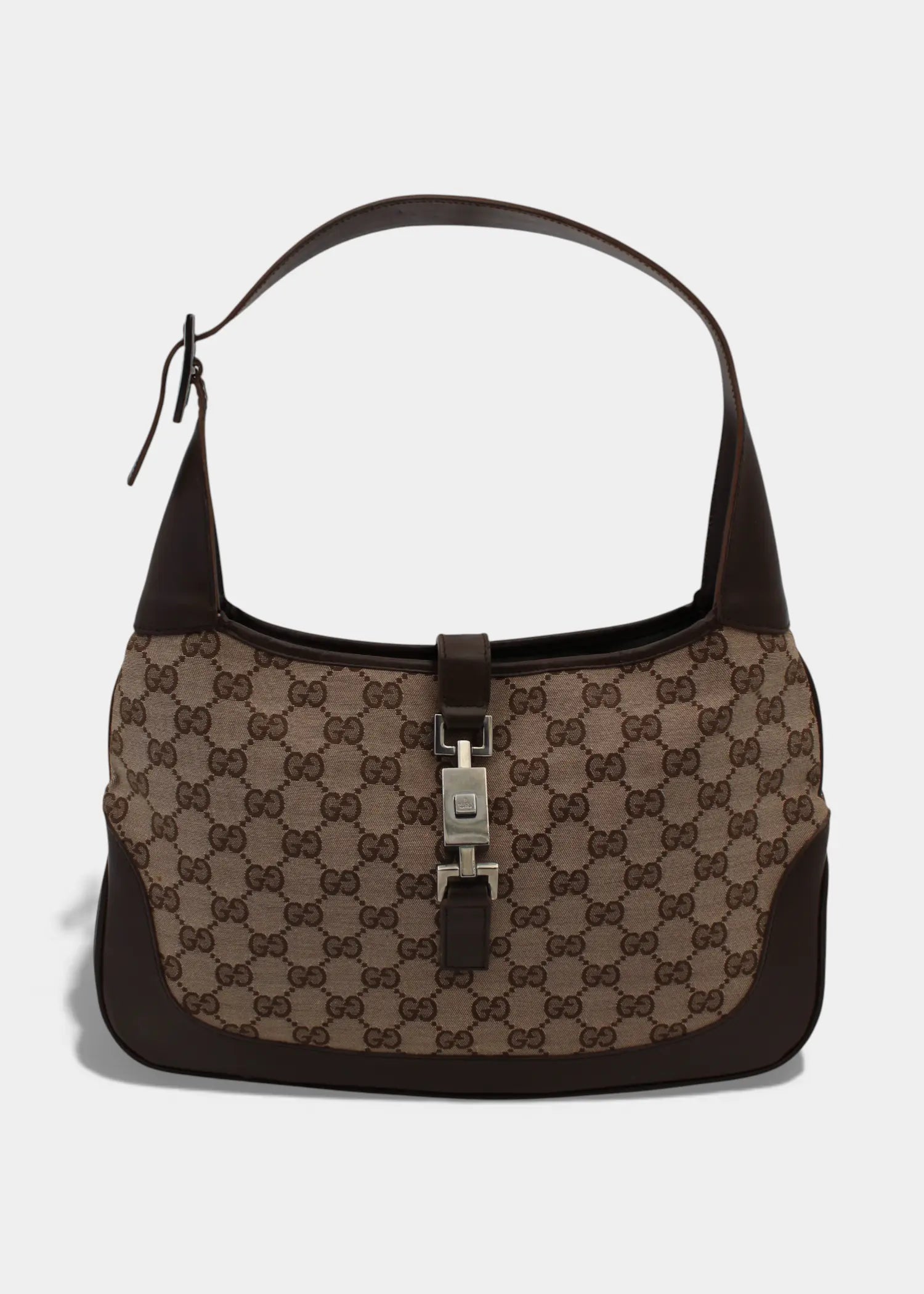 Preloved | Gucci GG Monogram Skuldertaske Jackie med Brun Læder