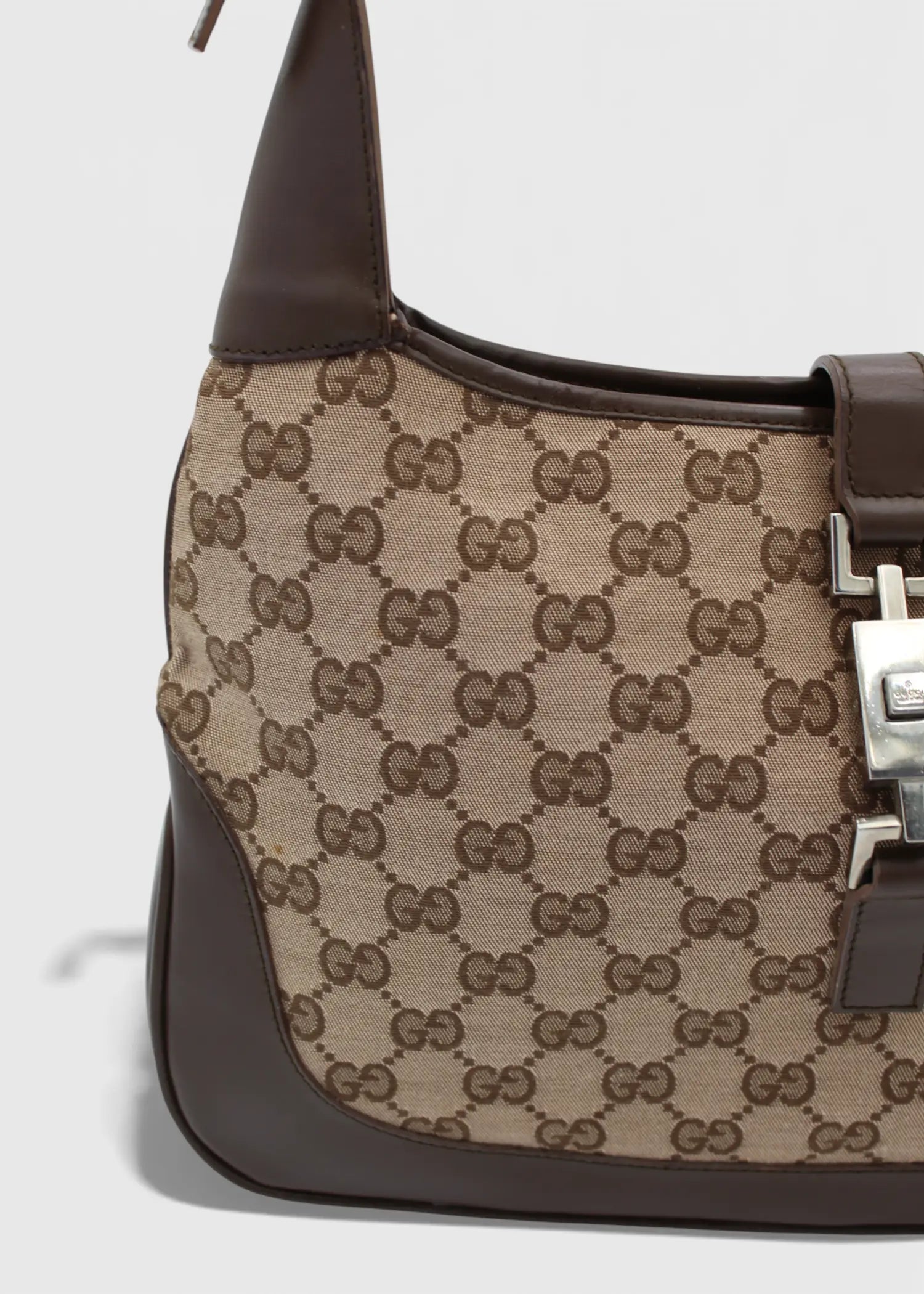 Preloved | Gucci GG Monogram Skuldertaske Jackie med Brun Læder