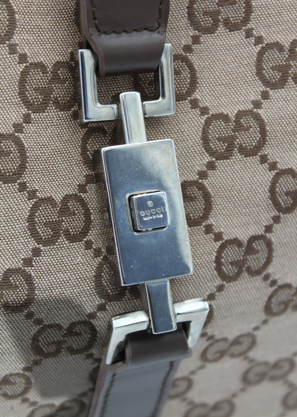 Preloved | Gucci GG Monogram Skuldertaske Jackie med Brun Læder