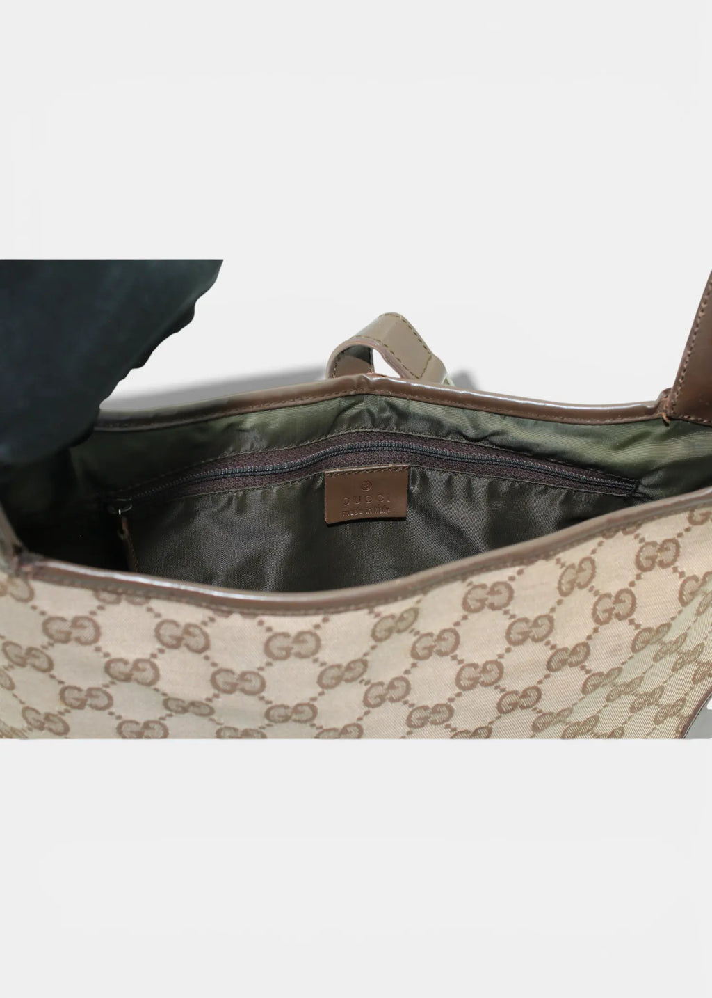 Preloved | Gucci GG Monogram Skuldertaske Jackie med Brun Læder