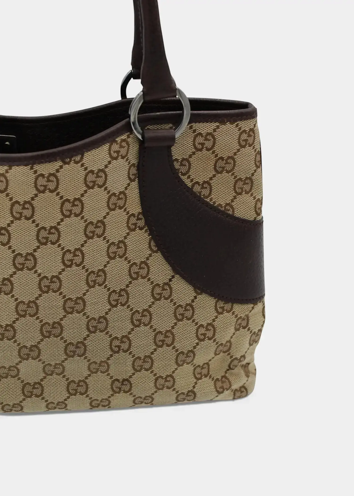 Preloved | Gucci GG Monogram Skuldertaske med Brun Læder Gucci