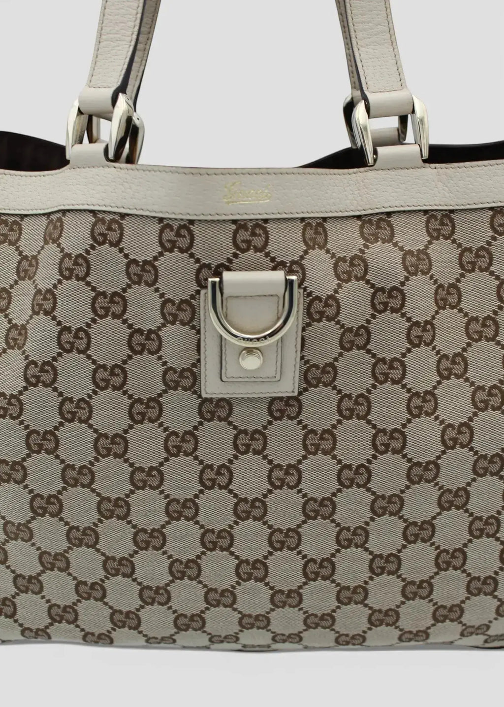 Preloved | Gucci GG Monogram Totebag Abbey med Hvid Læder Gucci