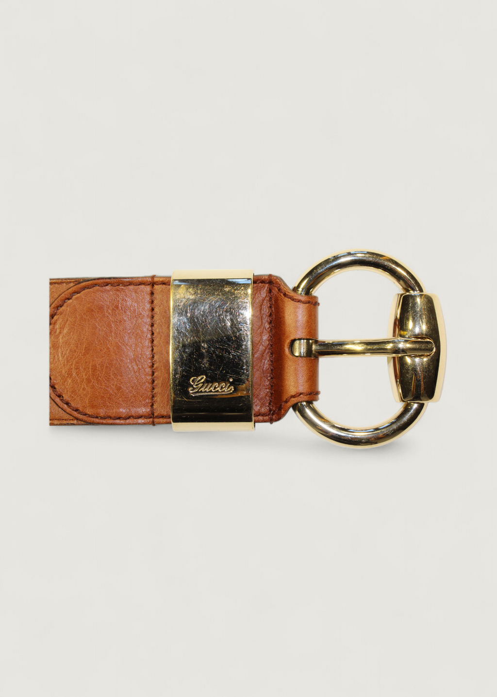 Preloved | Gucci Monogram Guccissima Bredt Læderbælte i Brunt med Guldspænde