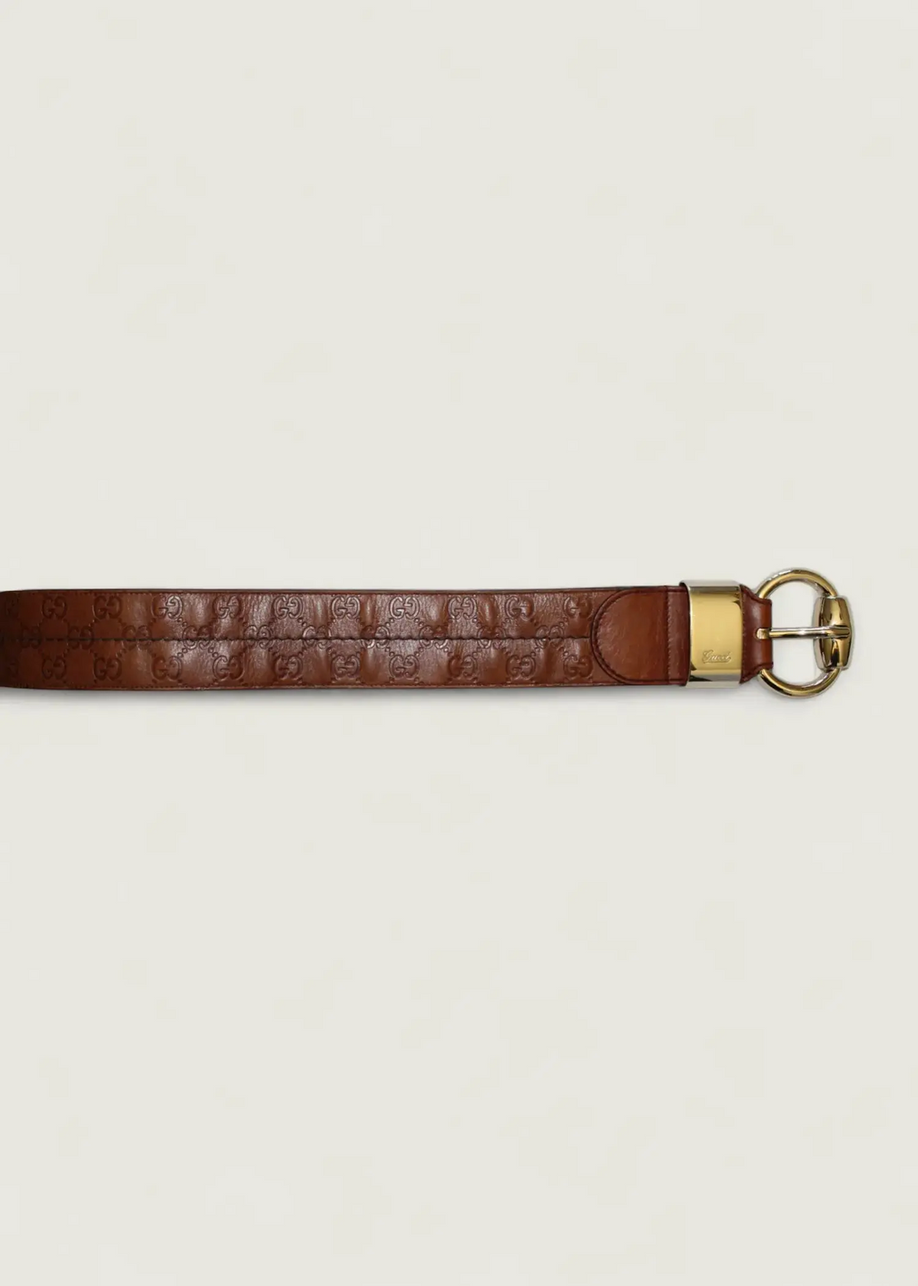 Preloved | Gucci Monogram Guccissima Bredt Læderbælte i Brunt med Guldspænde Gucci