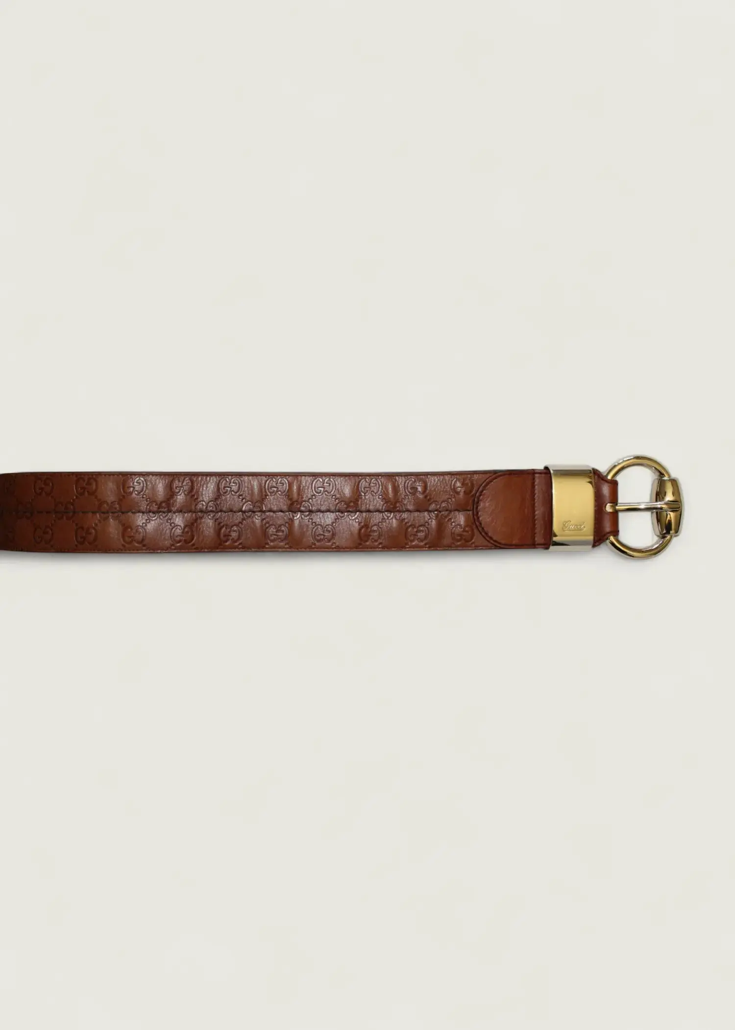 Preloved | Gucci Monogram Guccissima Bredt Læderbælte i Brunt med Guldspænde Gucci