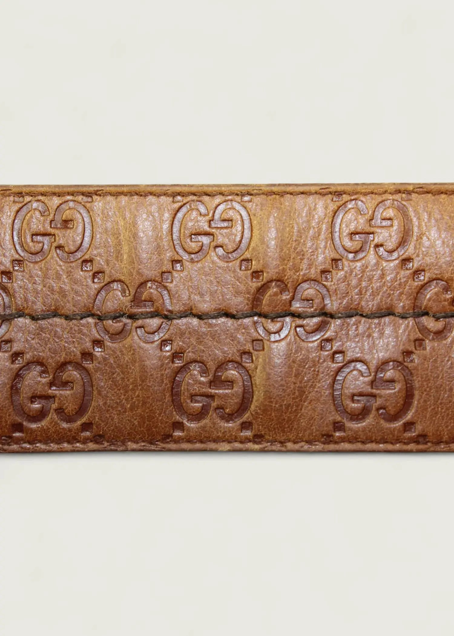 Preloved | Gucci Monogram Guccissima Bredt Læderbælte i Brunt med Guldspænde Gucci