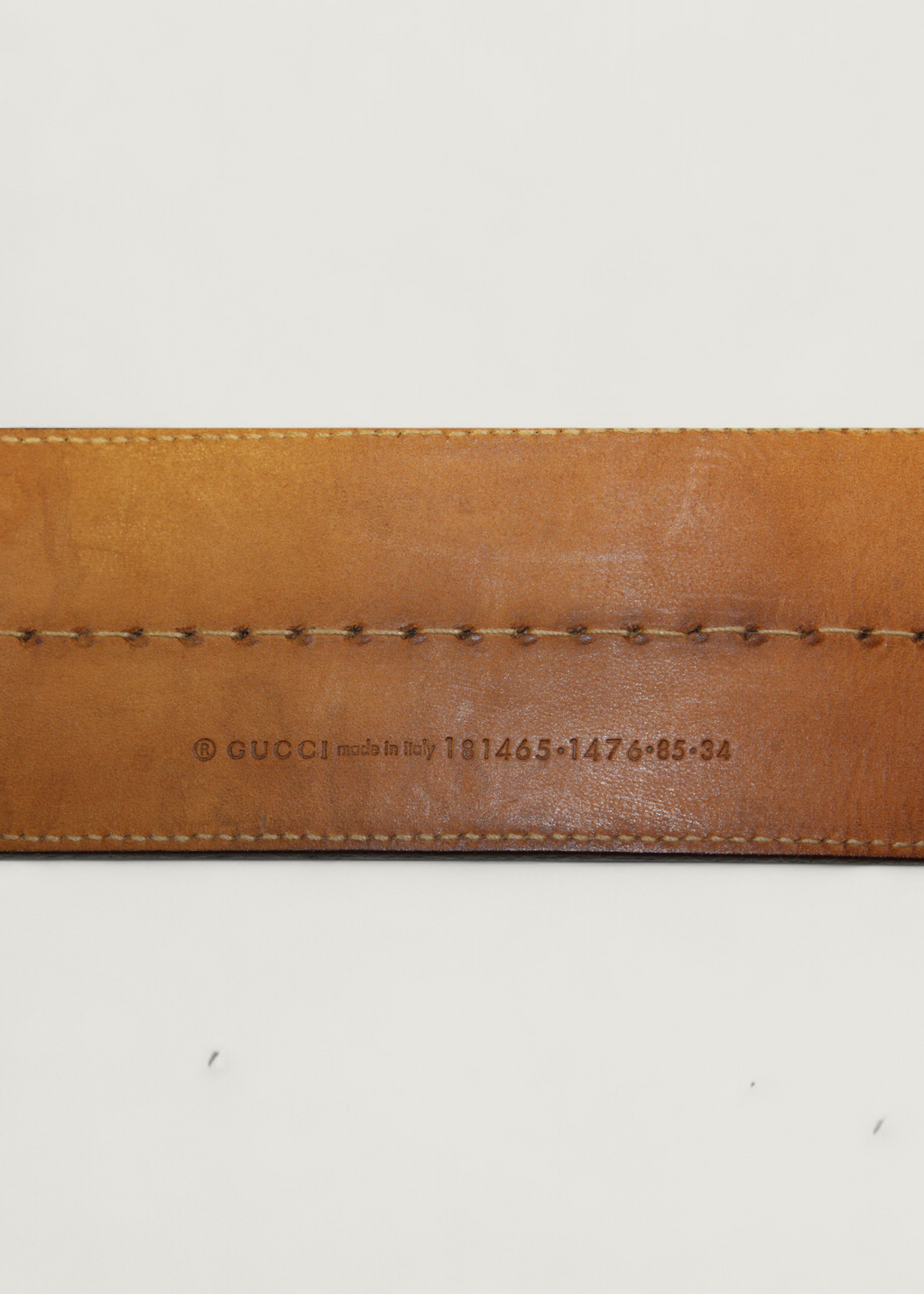 Preloved | Gucci Monogram Guccissima Bredt Læderbælte i Brunt med Guldspænde