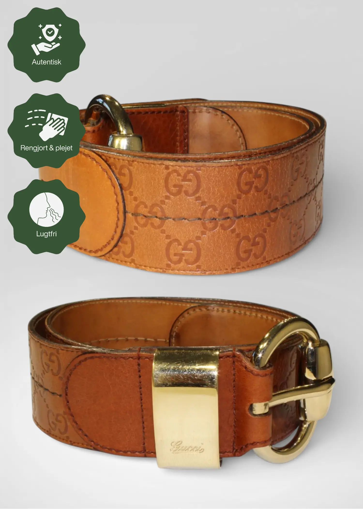 Preloved | Gucci Monogram Guccissima Bredt Læderbælte i Brunt med Guldspænde Gucci