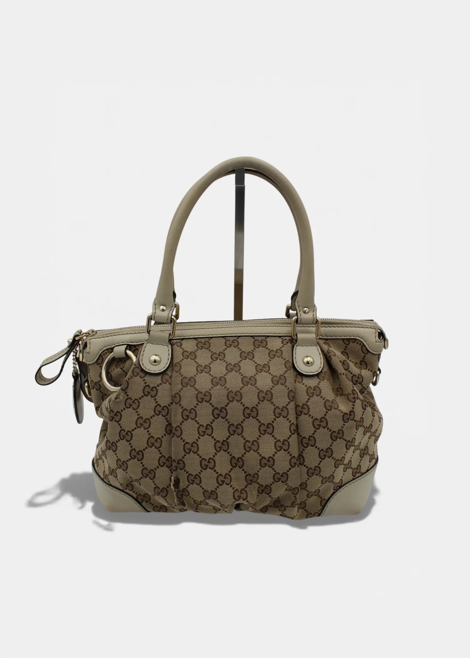 Preloved | Gucci GG Monogram Håndtaske & Crossbody med Hvid Læder