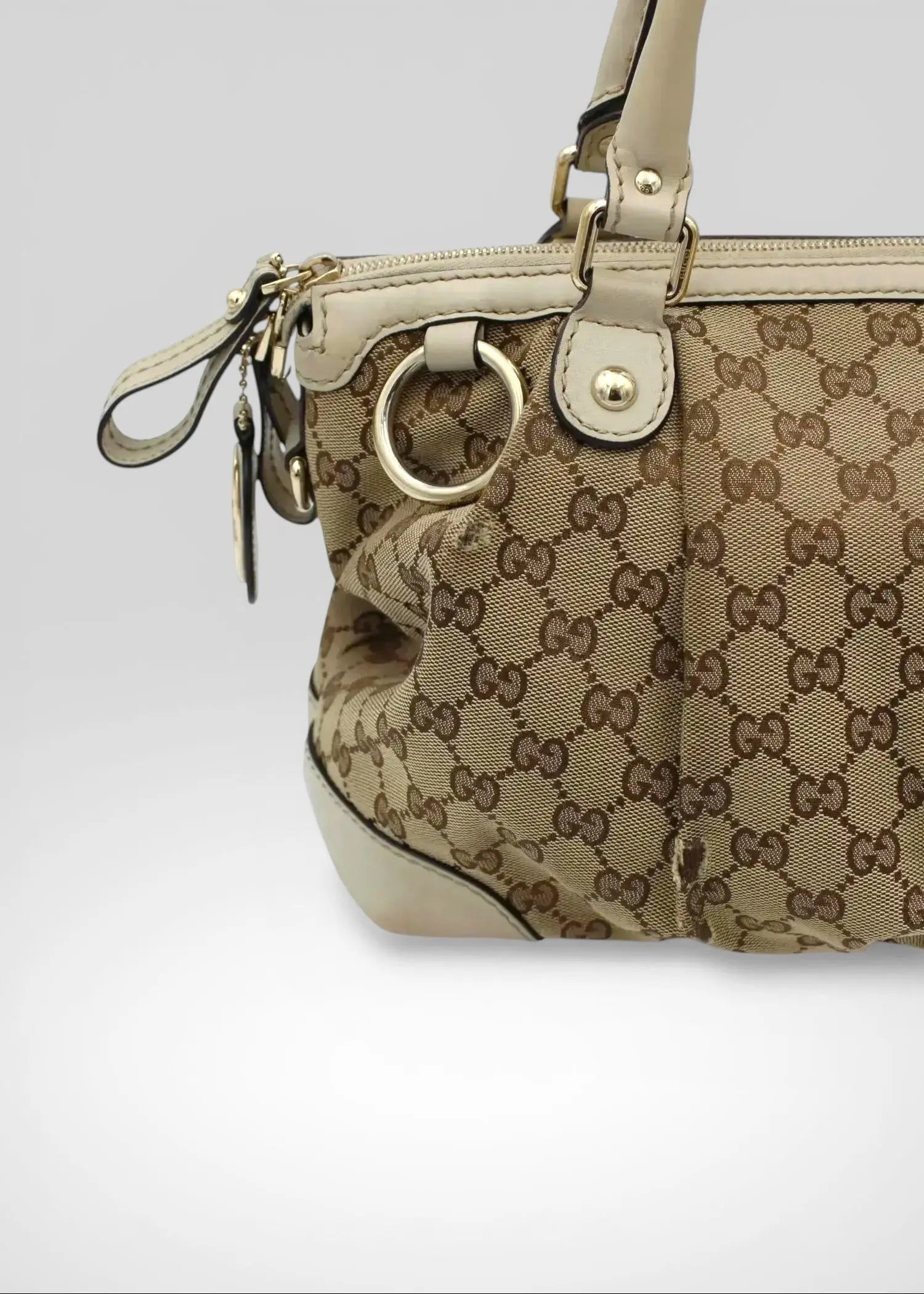 Preloved | Gucci GG Monogram Håndtaske & Crossbody med Hvid Læder Gucci
