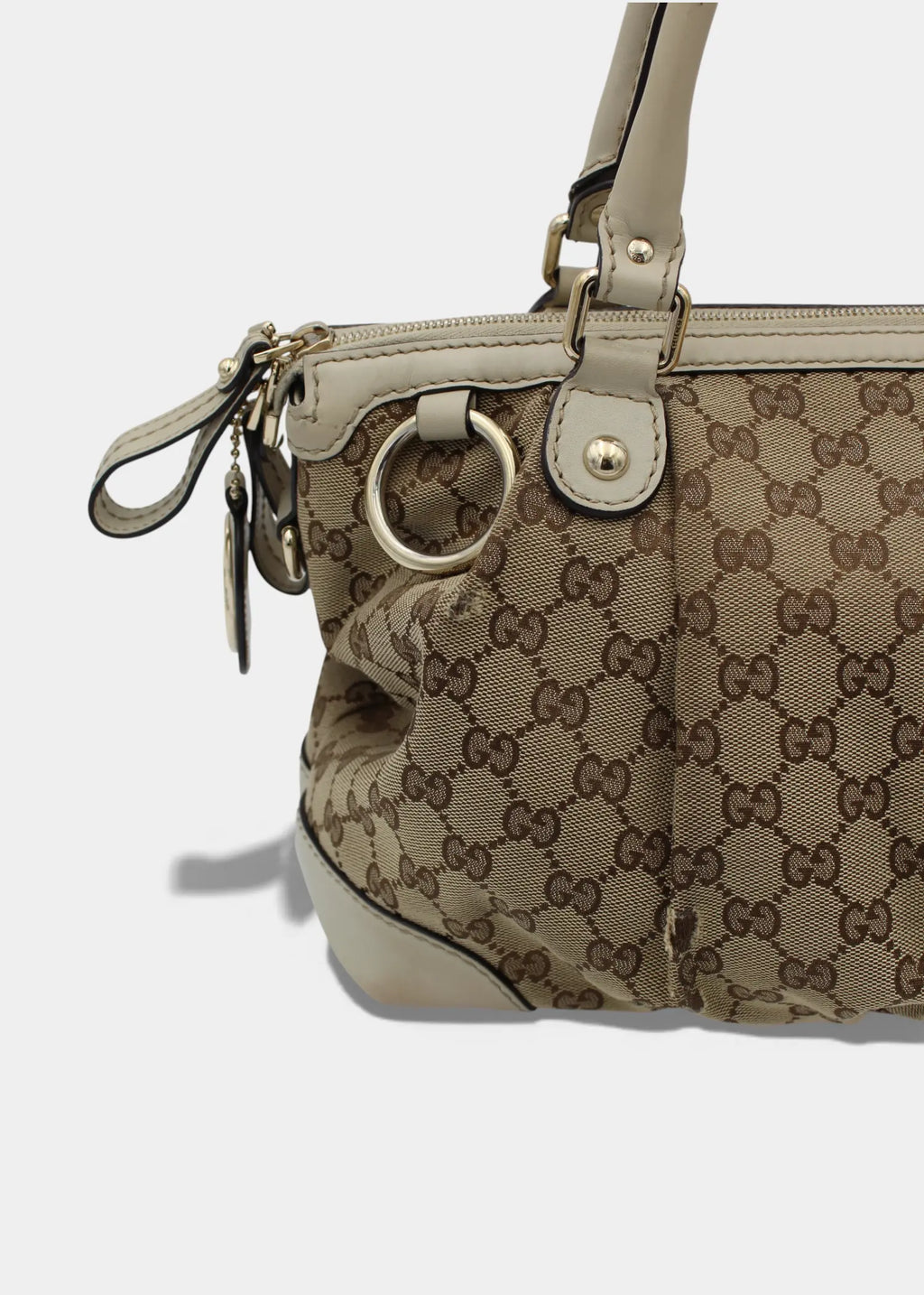 Preloved | Gucci GG Monogram Håndtaske & Crossbody med Hvid Læder