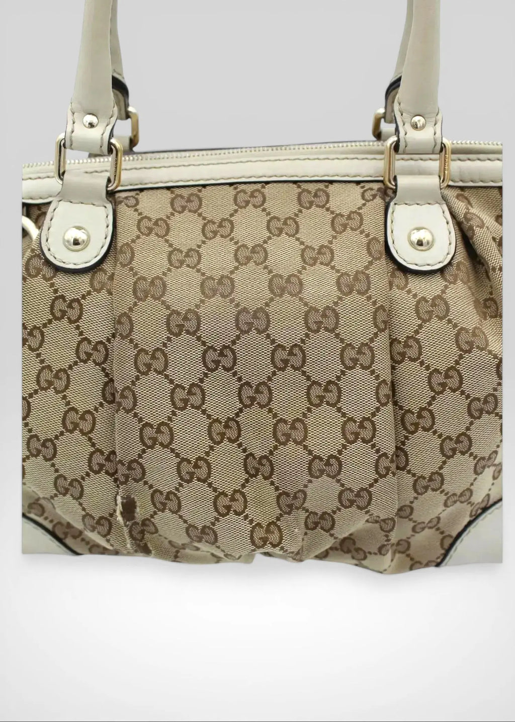 Preloved | Gucci GG Monogram Håndtaske & Crossbody med Hvid Læder Gucci
