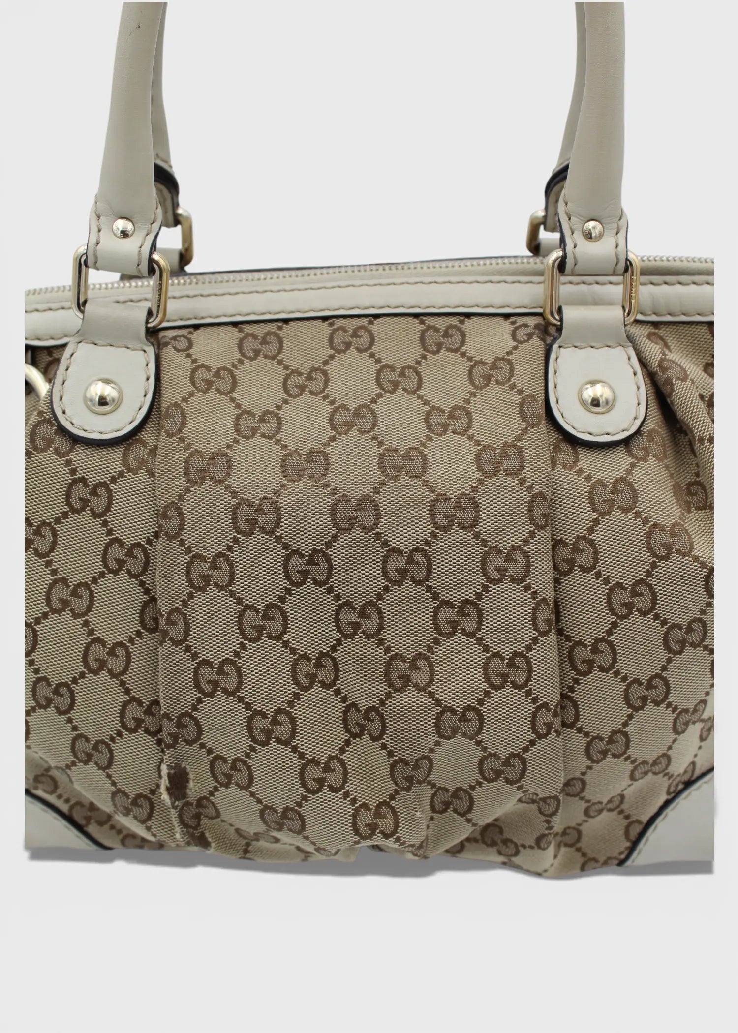 Preloved | Gucci GG Monogram Håndtaske & Crossbody med Hvid Læder