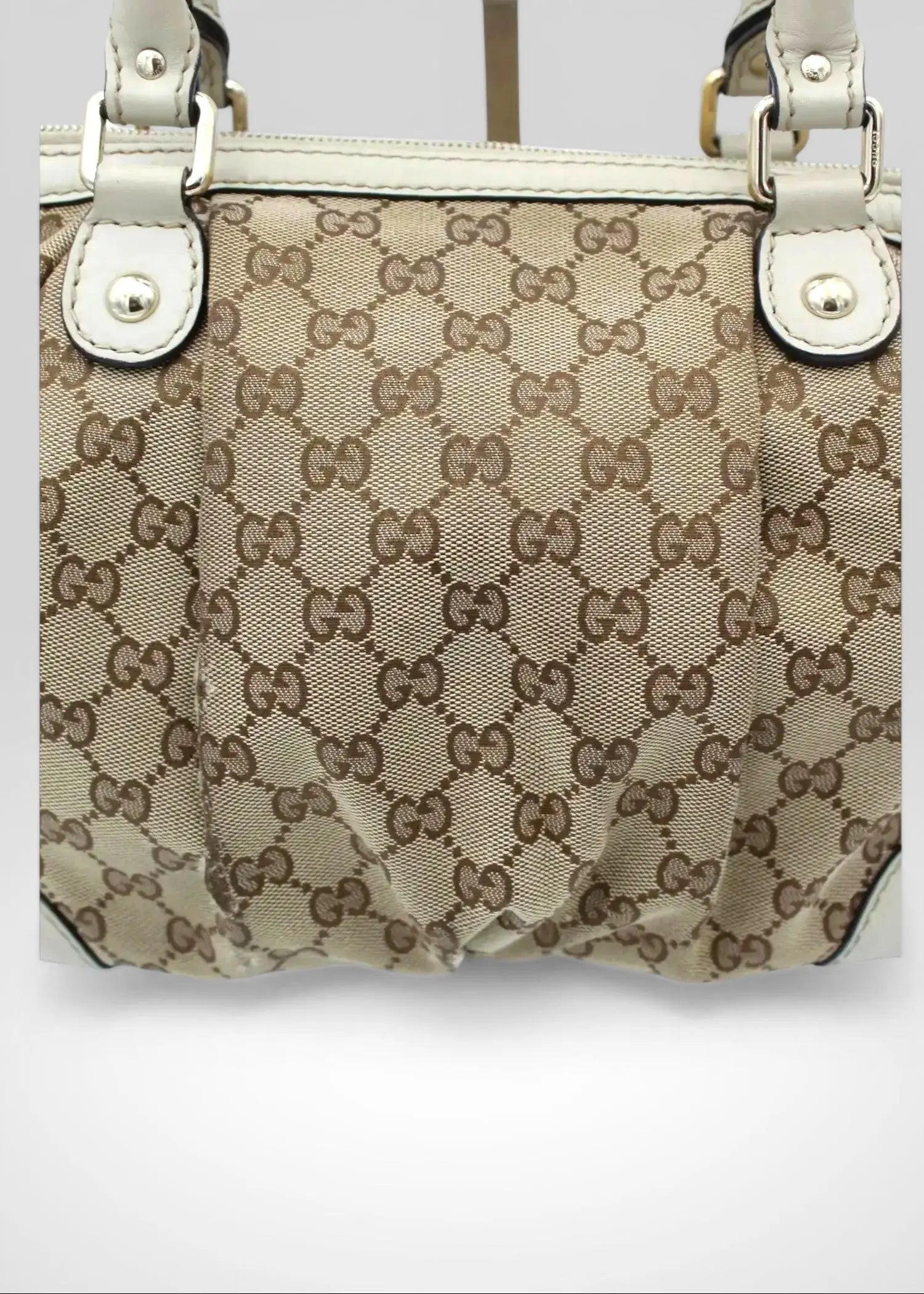 Preloved | Gucci GG Monogram Håndtaske & Crossbody med Hvid Læder Gucci