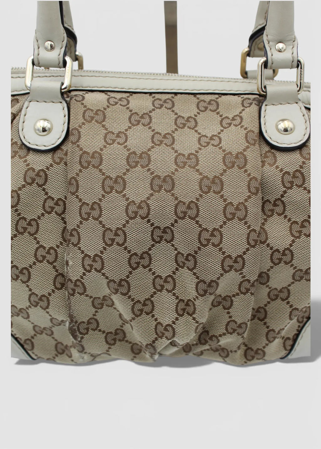 Preloved | Gucci GG Monogram Håndtaske & Crossbody med Hvid Læder