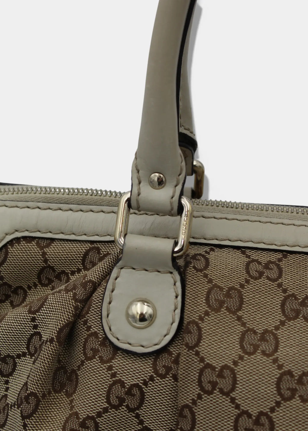 Preloved | Gucci GG Monogram Håndtaske & Crossbody med Hvid Læder