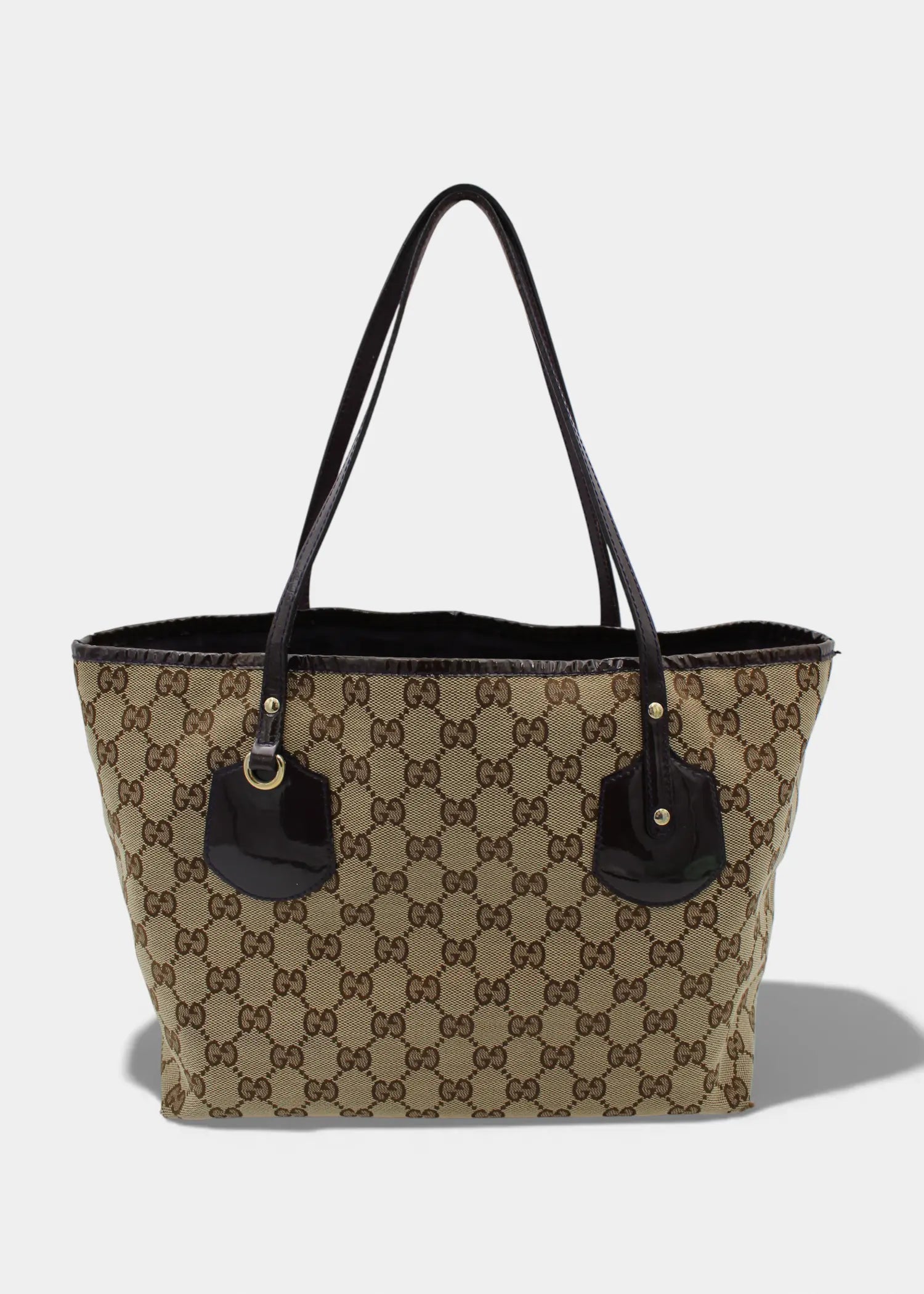 Preloved | Gucci GG Monogram Totebag med Sort PVC Læder