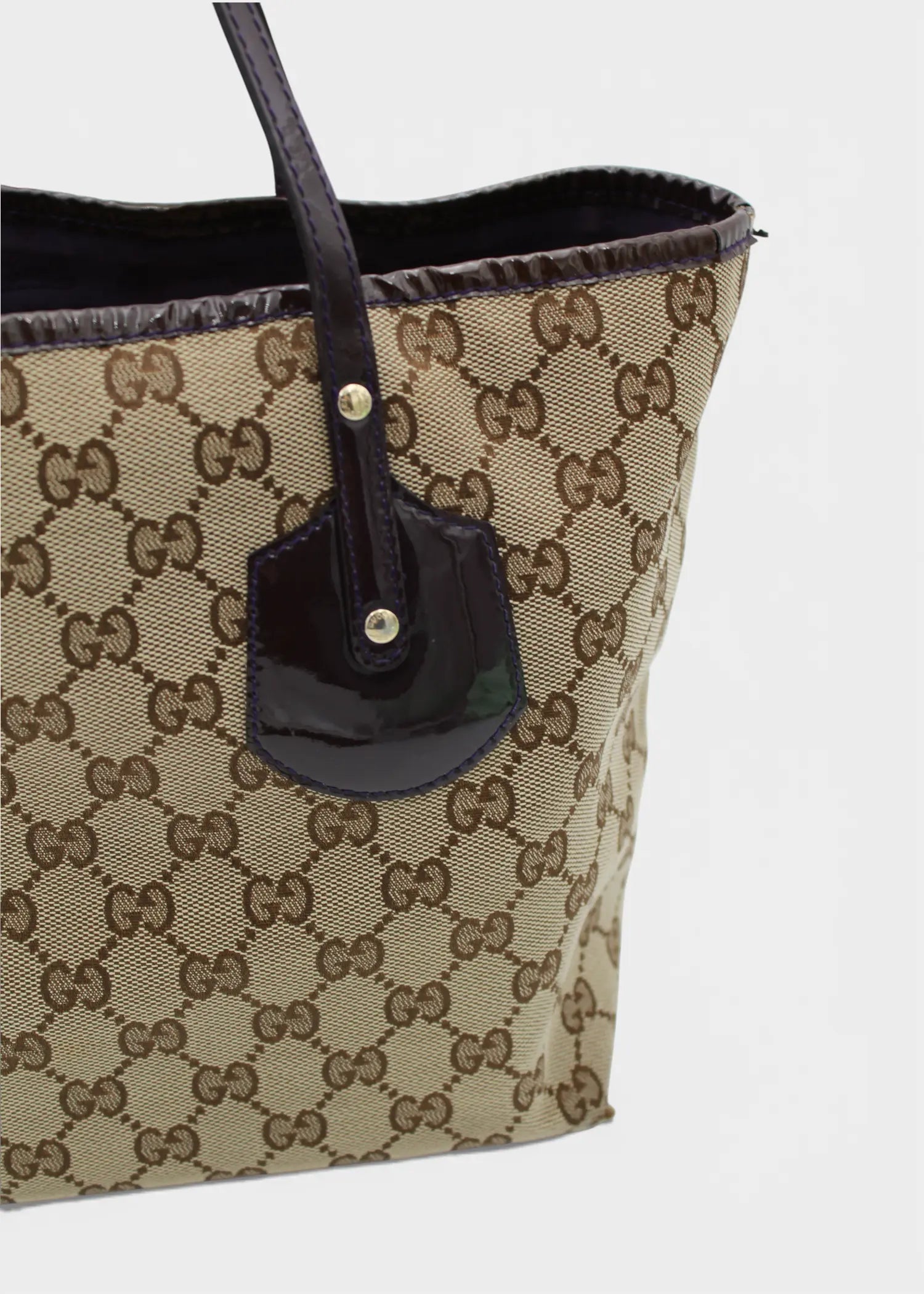 Preloved | Gucci GG Monogram Totebag med Sort PVC Læder