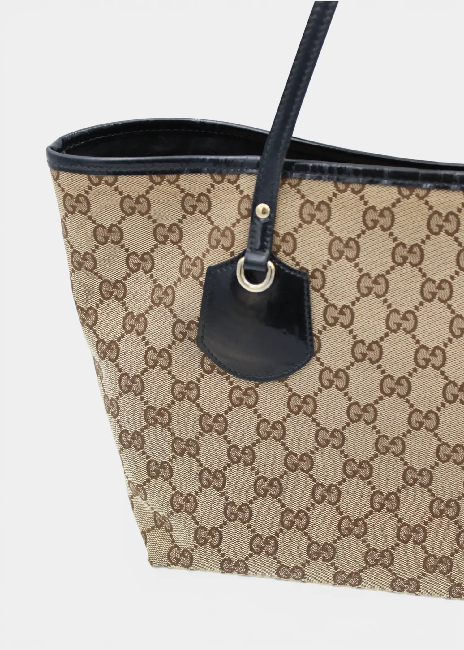 Preloved | Gucci GG Monogram Totebag med Sort PVC Læder