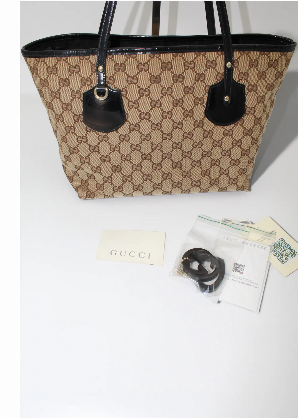 Preloved | Gucci GG Monogram Totebag med Sort PVC Læder