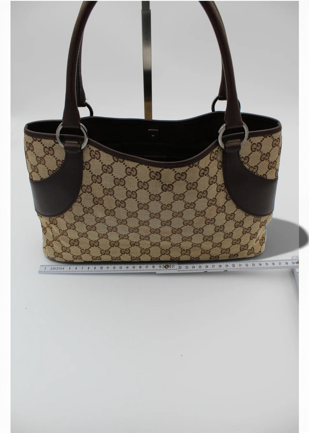 Preloved | Gucci GG Monogram Skuldertaske med Brun Læder